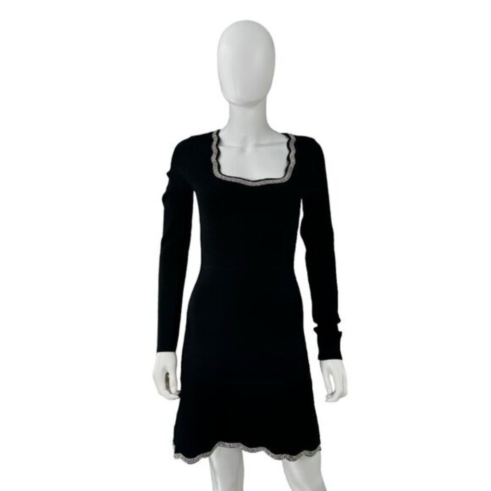 Moon River NEW Black Scalloped Edge Long Sleeve Formal Mini Dress Size S - Picture 4 of 7